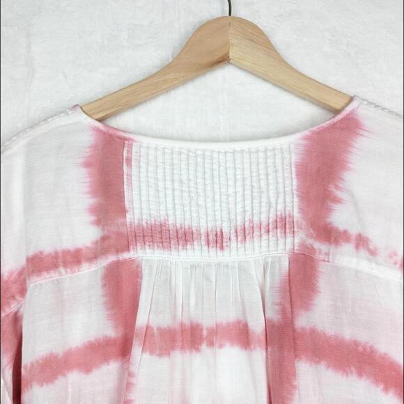 Lucky Brand Boho Blouse Top Large White Pink Tie Dye - Picture 11 of 15